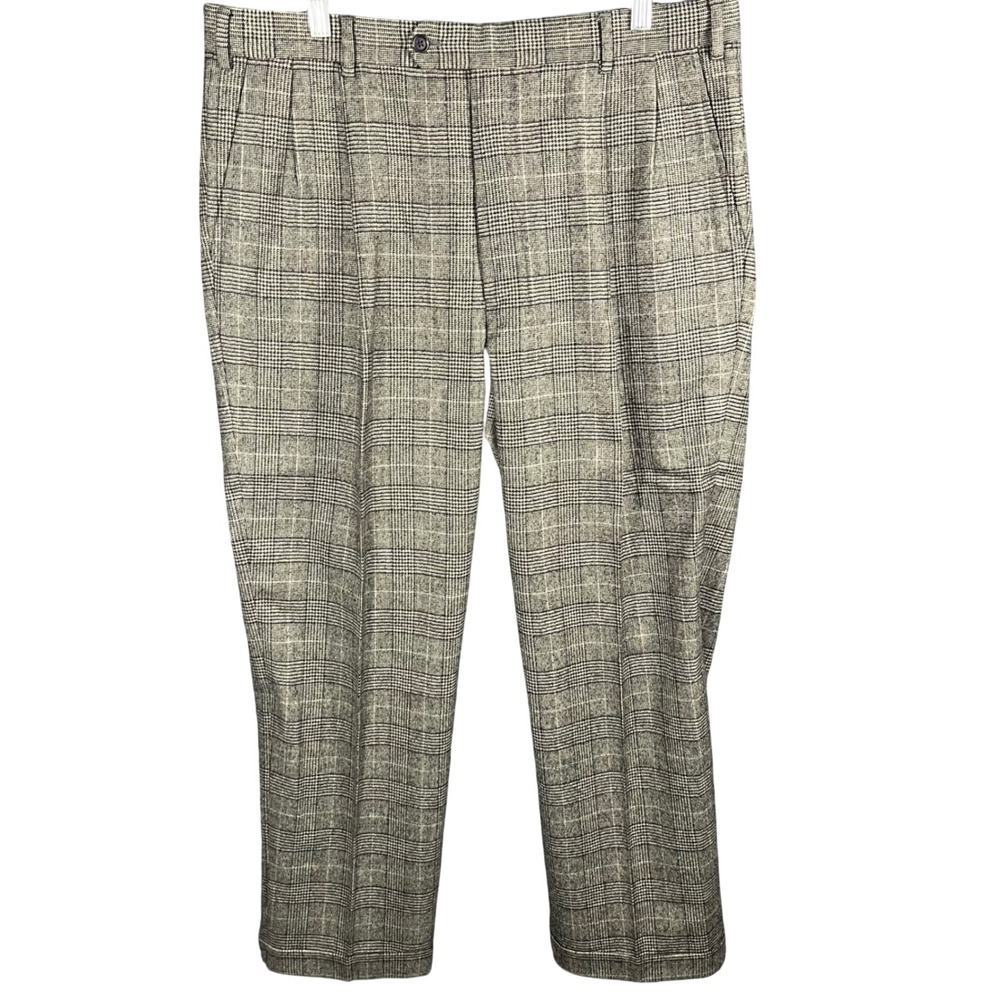 Brooks Brothers Dress Pants Mens 37 Grey Glen Plaid Pleated Cuffed 100% Wool